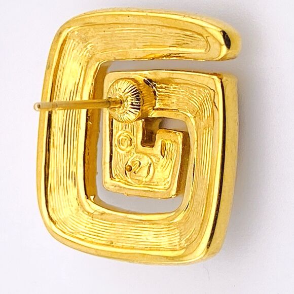 Swarovski Earrings Signed Square Spiral Pavê Crystal Black Enamel Swan Mark Post - Picture 7 of 7